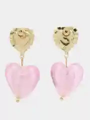 Конфетный серьги новогодние с подвеской синие и розовое сердце из муранского стекла "новый год 2025"