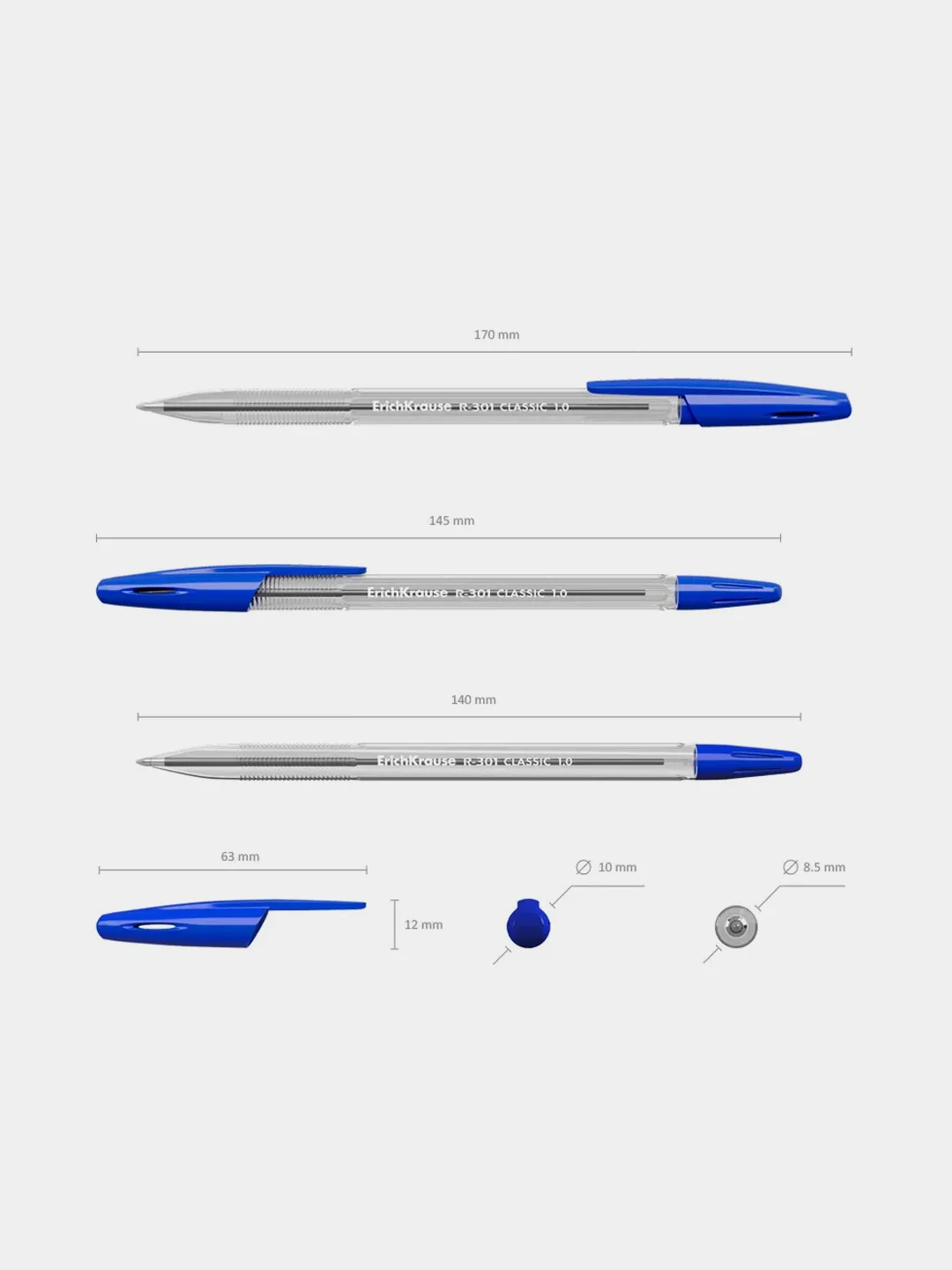 Ручка шариковая ErichKrause R-301 Stick Classic, 1.0 мм, синий, 8 штук
