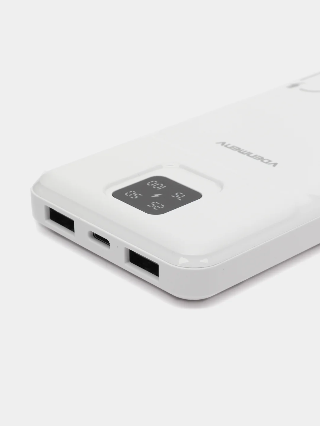 Белый power Bank, повербанк 10000 мАч с индикатором заряда, 2 USB разъема для зарядки