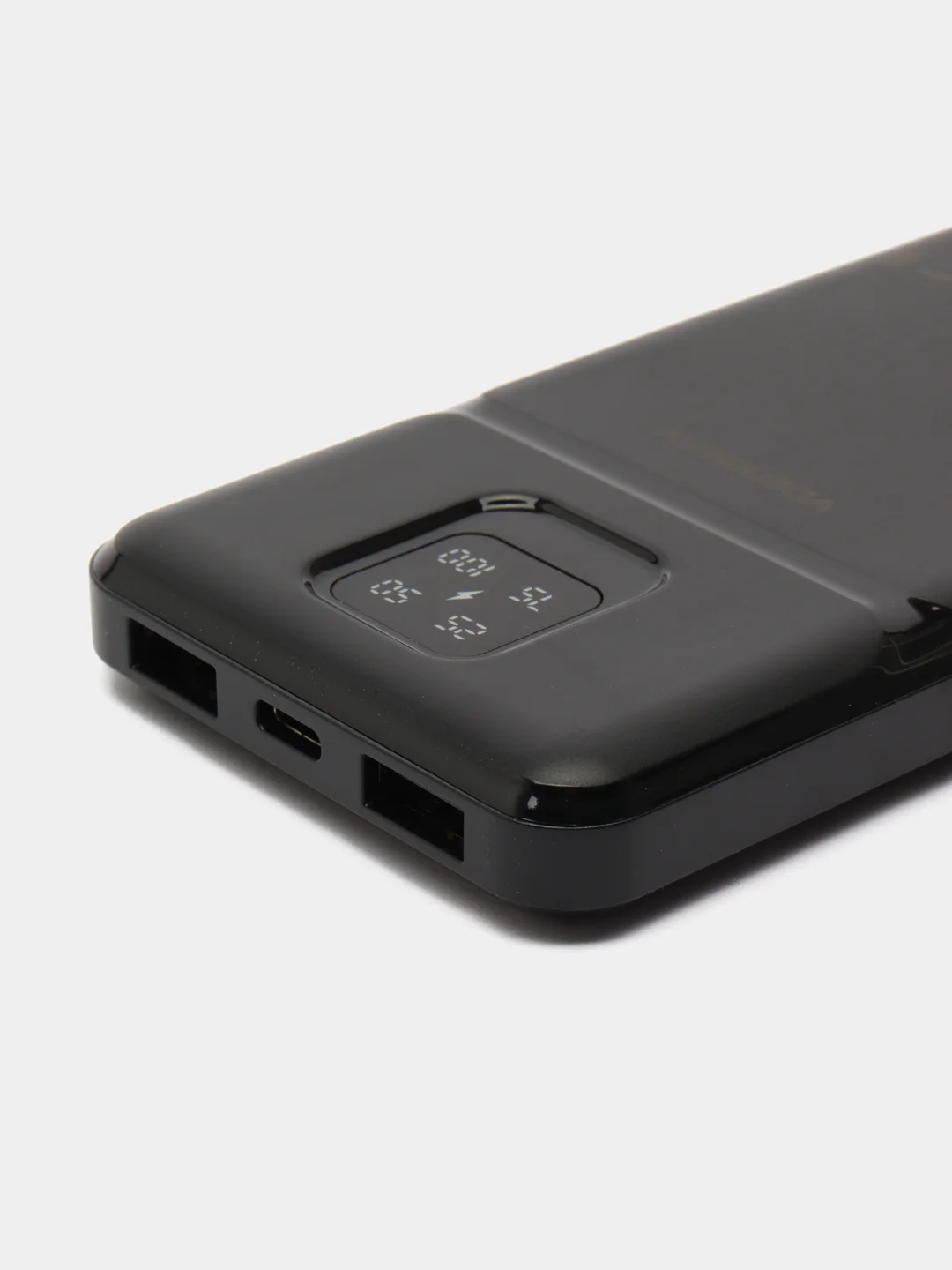 Черный power Bank, повербанк 10000 мАч с индикатором заряда, 2 USB разъема для зарядки