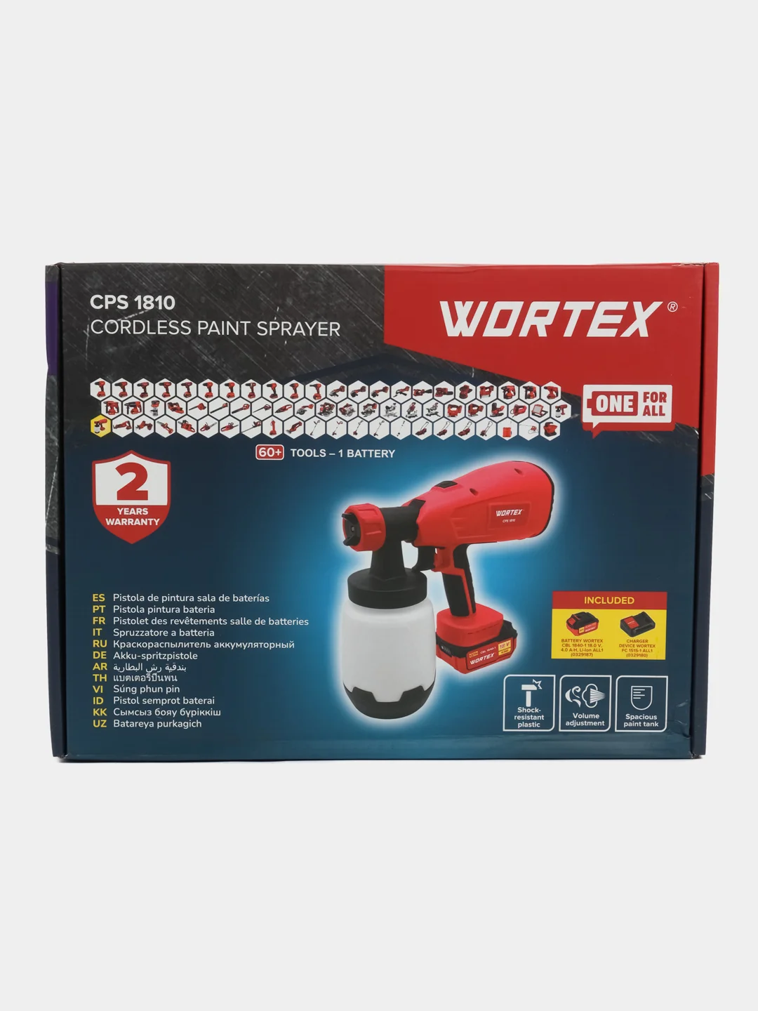 Краскораспылитель аккумуляторный WORTEX 18 В, АКБ и ЗУ., бак 1 л, 0333270