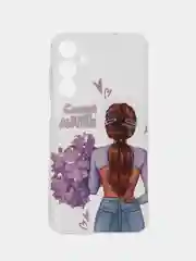 Сиреневый чехол на Samsung Galaxy M35 / Самсунг Галакси М35 прозрачный, с принтом, защита камеры
