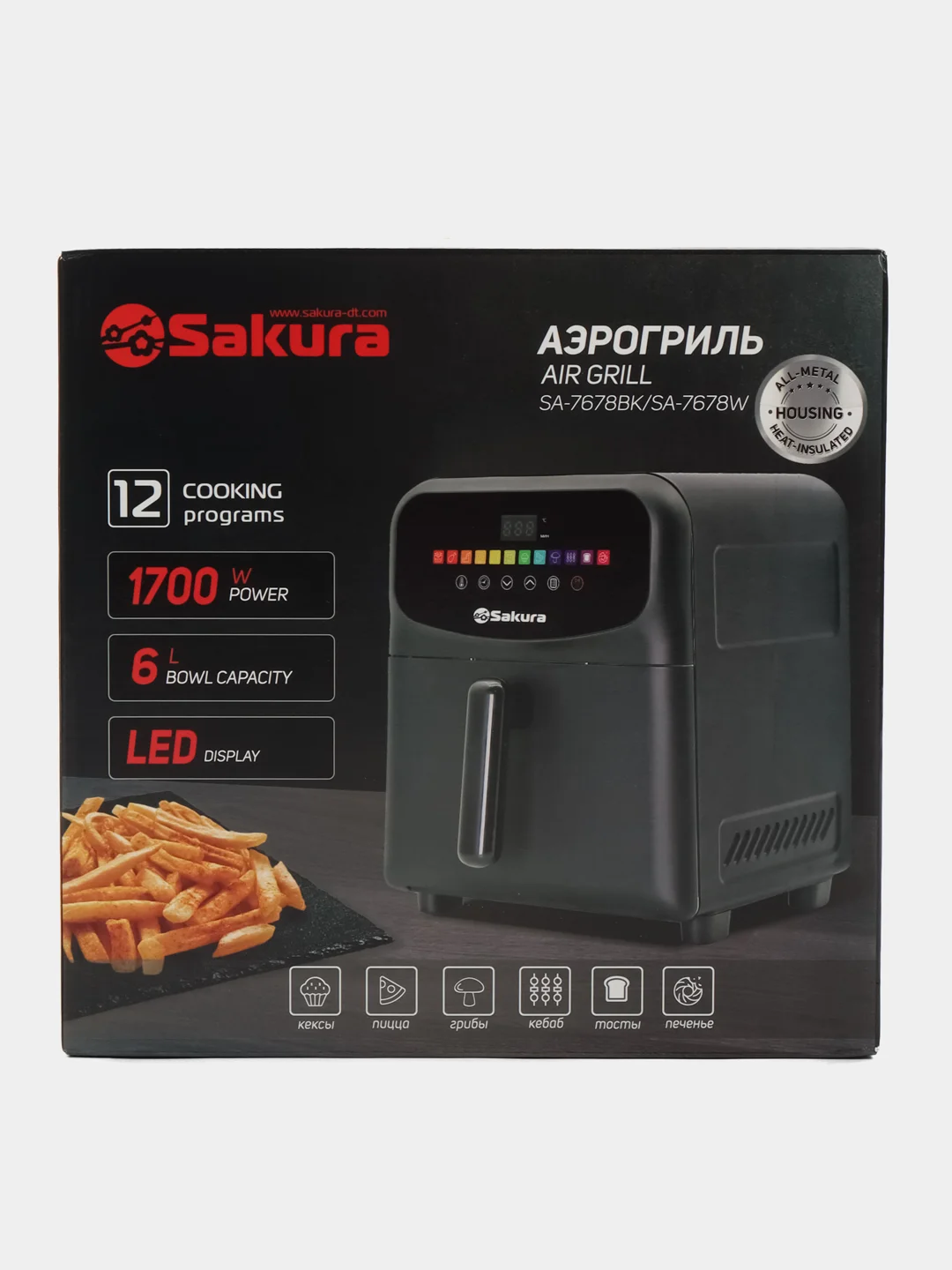 Белый аэрогриль SAKURA SA-7678, 6 л, таймер 90 мин, металл