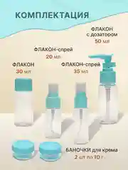 Голубой дорожный набор флаконов и баночек с косметичкой для путешествий