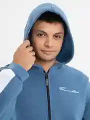 Синий спортивный костюм мужской, на флисе с капюшоном