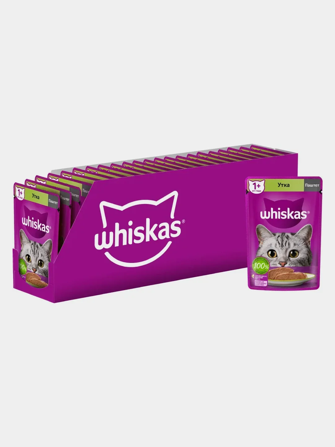 Влажный корм для кошек WHISKAS, паштет с уткой, 28 штук по 75 г