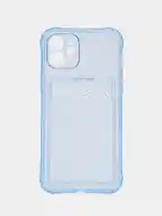 Голубой чехол iPhone, Айфон 12, прозрачный, силиконовый, с карманом для карт