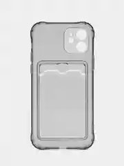 Серый чехол iPhone, Айфон 12, прозрачный, силиконовый, с карманом для карт