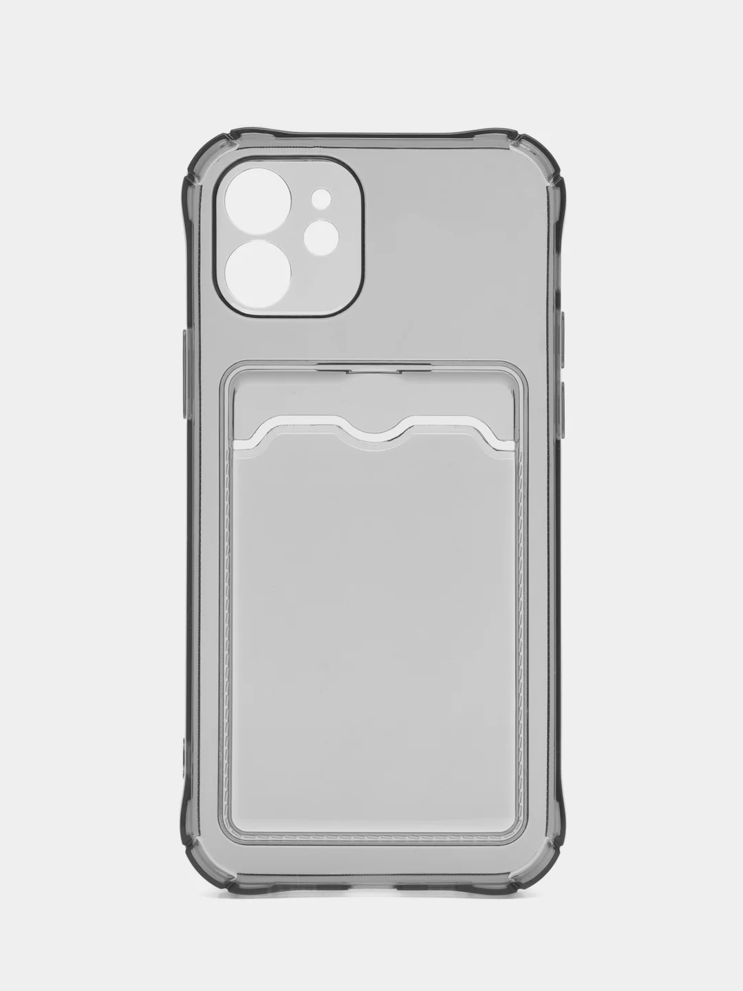 Серый чехол iPhone, Айфон 12, прозрачный, силиконовый, с карманом для карт
