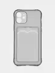 Серый чехол iPhone, Айфон 12, прозрачный, силиконовый, с карманом для карт