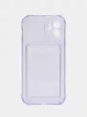 Сиреневый чехол iPhone, Айфон 12, прозрачный, силиконовый, с карманом для карт