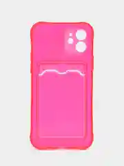 Фуксия чехол iPhone, Айфон 12, прозрачный, силиконовый, с карманом для карт
