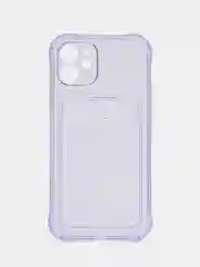 Сиреневый чехол iPhone, Айфон 12, прозрачный, силиконовый, с карманом для карт