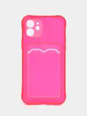 Фуксия чехол iPhone, Айфон 12, прозрачный, силиконовый, с карманом для карт