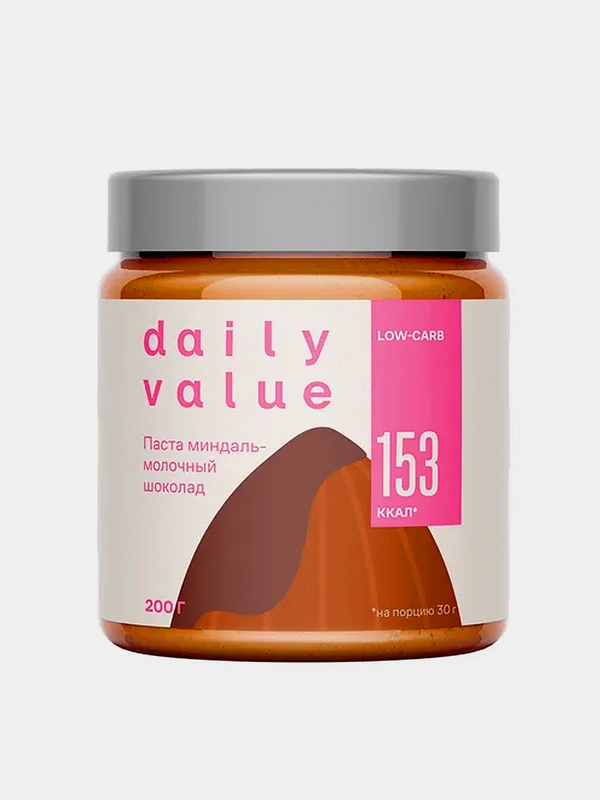 Паста ореховая десертная Daily Value, низкоуглеводная, миндаль-молочный шоколад, 200г