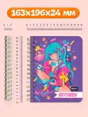 Розовый блокнот для зарисовок скетчбук 64 листа А5 на кольцах MyArt "Аниме". Проф-Пресс