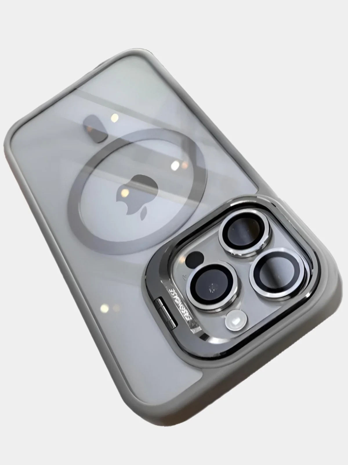 Серый чехол с подставкой и защитой камер для iPhone Айфон 11, 12, 13, 14, 15, Pro, Pro Max, Plus