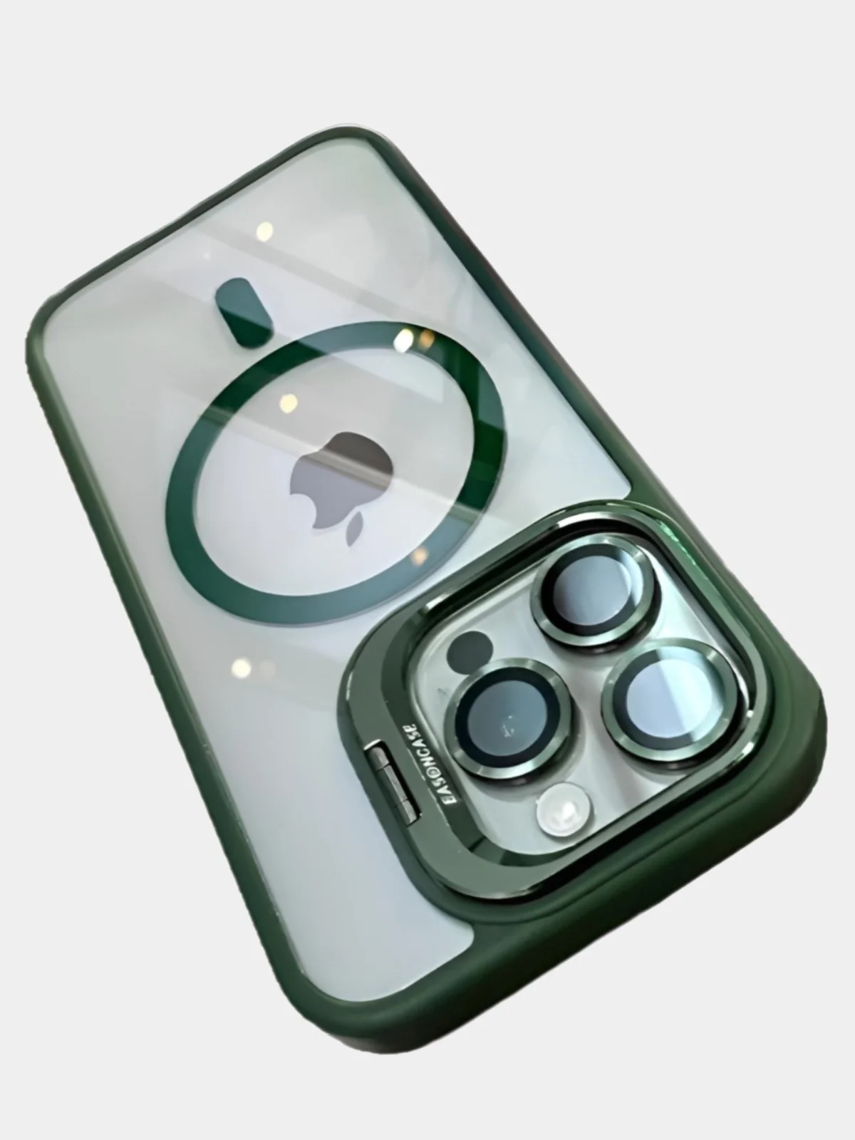 Зеленый чехол с подставкой и защитой камер для iPhone Айфон 11, 12, 13, 14, 15, Pro, Pro Max, Plus
