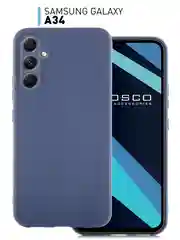 Синий чехол для Samsung Galaxy A34 силиконовый ROSCO матовый тонкий c бортиком- защитой камер