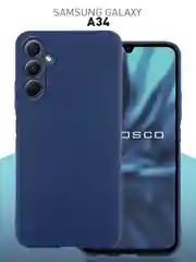 Синий чехол для Samsung Galaxy A34 силиконовый ROSCO матовый тонкий c бортиком- защитой камер