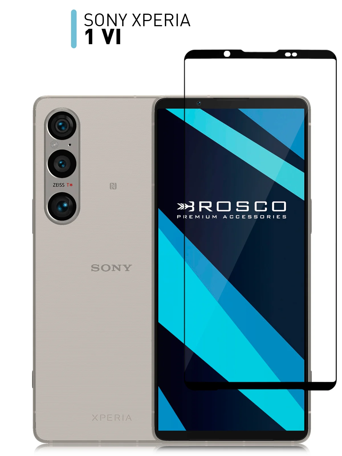 Прозрачный стекло для Sony Xperia 1 VI, mark 6 защитное ROSCO прозрачное олеофобное покрытие с рамкой