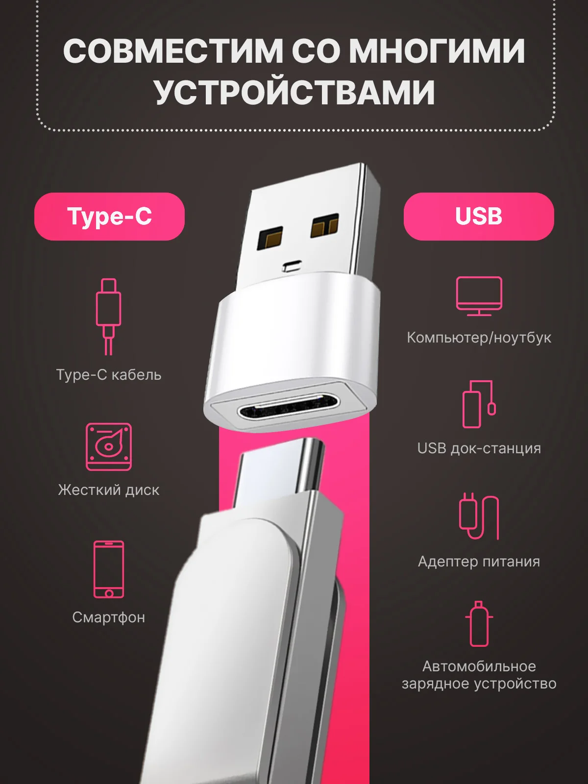 Бирюзовый адаптер-переходник USB Type-C на USB-A OTG