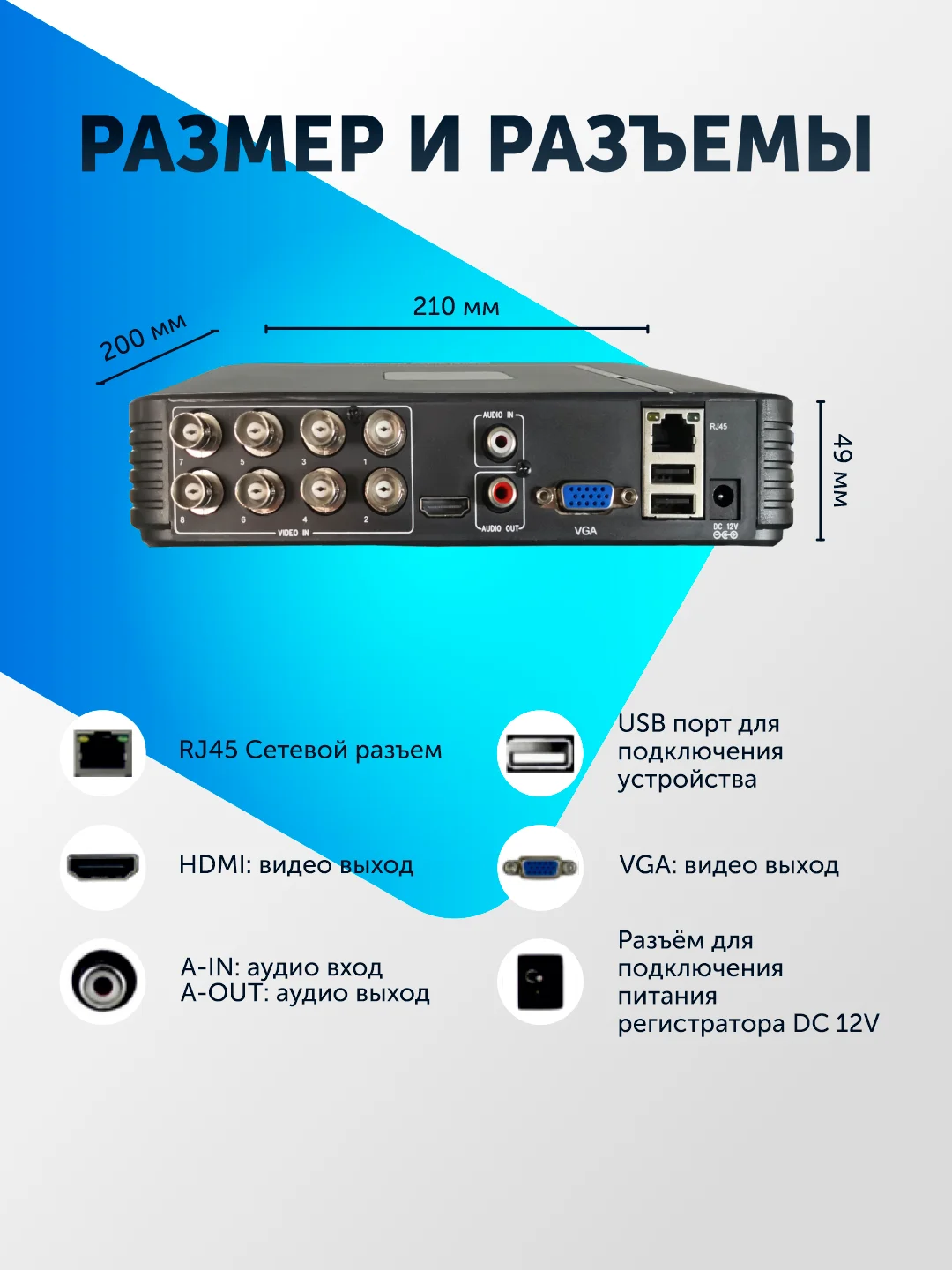 Видеорегистратор гибридный мультиформатный 4-8 каналов AHD 5Mp IP 2Mp видеонаблюдение
