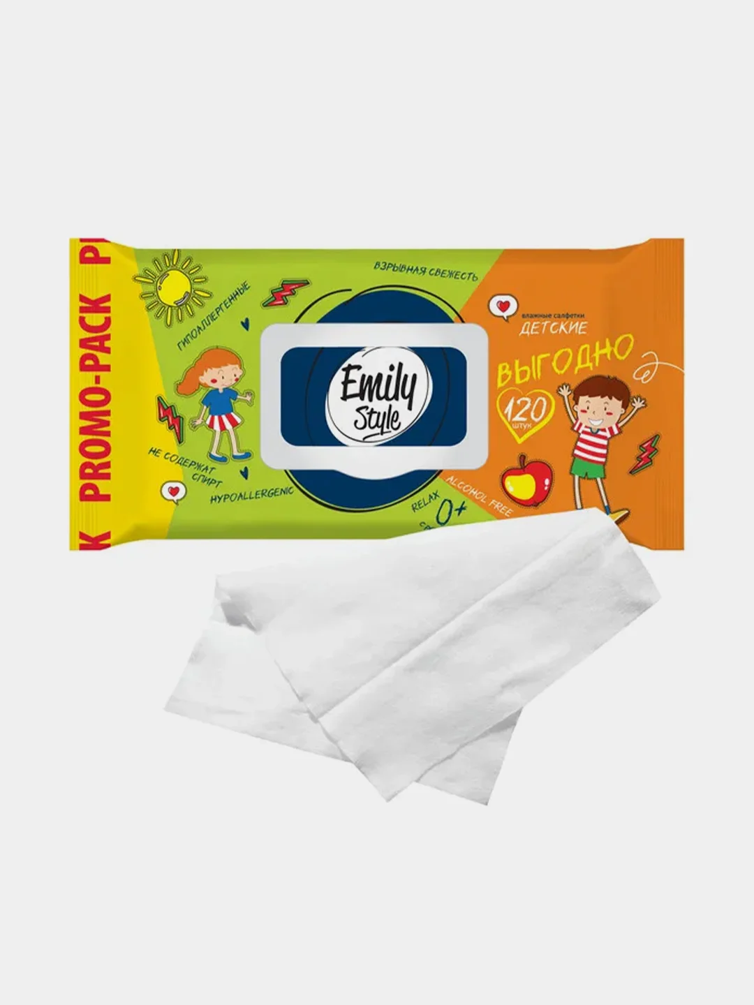Влажные салфетки для детей Emily Style, с клапаном, 100+20 штук