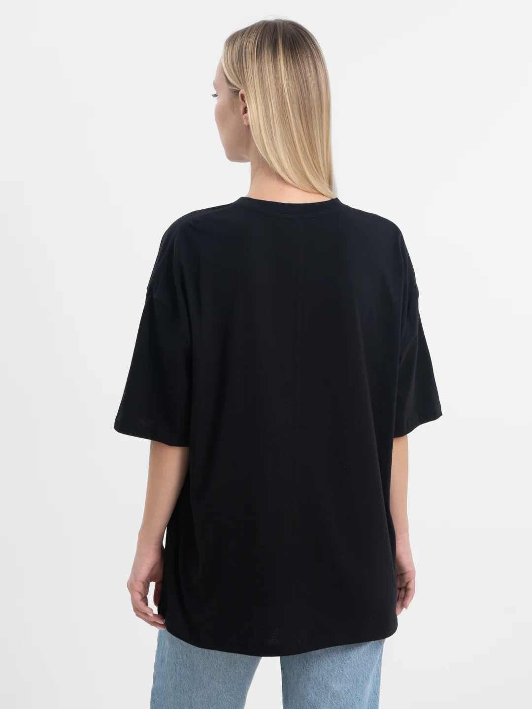 Черный футболка оверсайз "Freedom" унисекс, с принтом, хлопок, Oversize T-Shirt printed, cotton