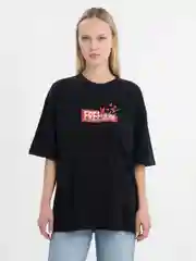 Черный футболка оверсайз "Freedom" унисекс, с принтом, хлопок, Oversize T-Shirt printed, cotton