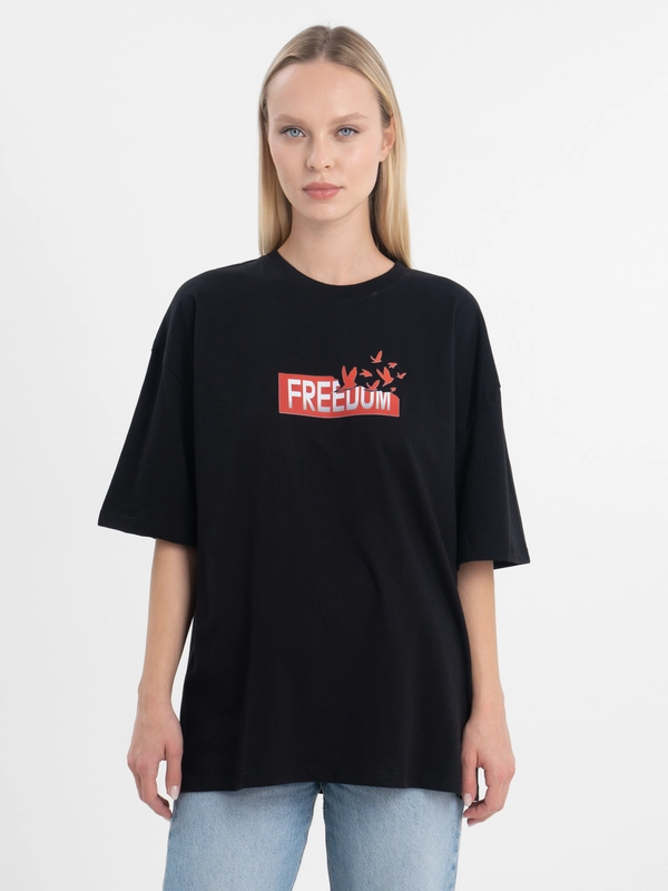 Футболка оверсайз "Freedom" унисекс, с принтом, хлопок, Oversize T-Shirt printed, cotton