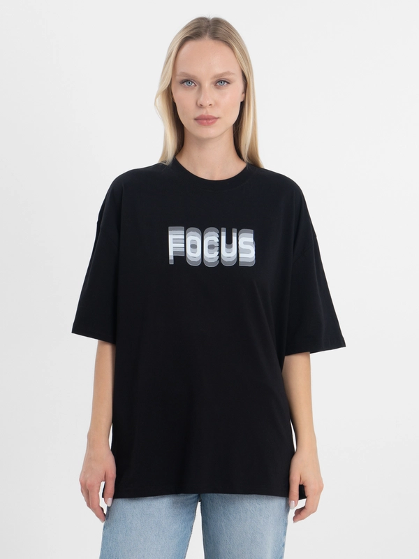 Футболка оверсайз "Focus" унисекс, с принтом, хлопок, Oversize T-Shirt printed, cotton