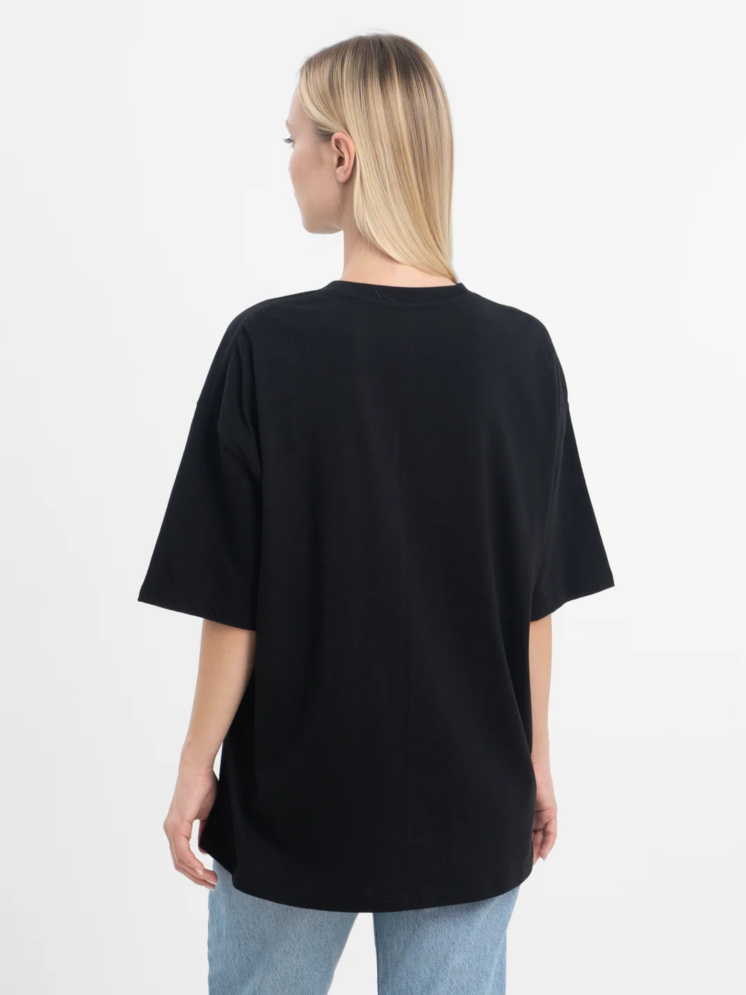 Черный футболка оверсайз "Focus" унисекс, с принтом, хлопок, Oversize T-Shirt printed, cotton