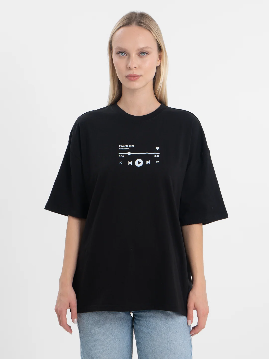 Черный футболка оверсайз "Плеер" унисекс, с принтом, хлопок, Oversize T-Shirt printed, cotton