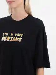 Черный футболка оверсайз "Very Serious" унисекс, с принтом, хлопок, Oversize T-Shirt printed