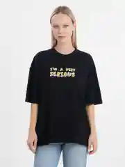 Черный футболка оверсайз "Very Serious" унисекс, с принтом, хлопок, Oversize T-Shirt printed