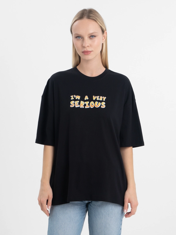 Футболка оверсайз "Very Serious" унисекс, с принтом, хлопок, Oversize T-Shirt printed