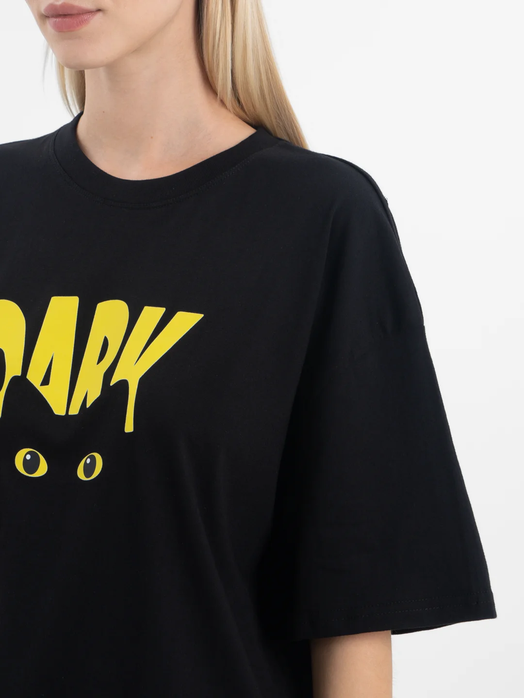 Черный футболка оверсайз "DARK CAT" унисекс, с принтом, хлопок, Oversize T-Shirt printed, cotton