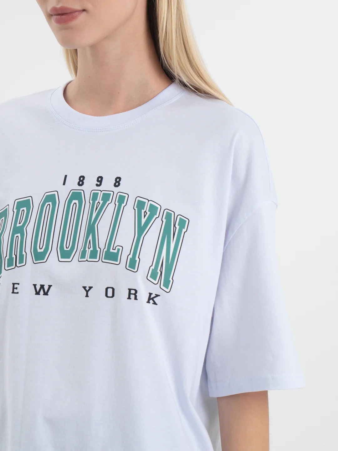 Тёмно-бирюзовый футболка оверсайз "Brooklyn", унисекс, OverSize T-Shirt с принтом, хлопок