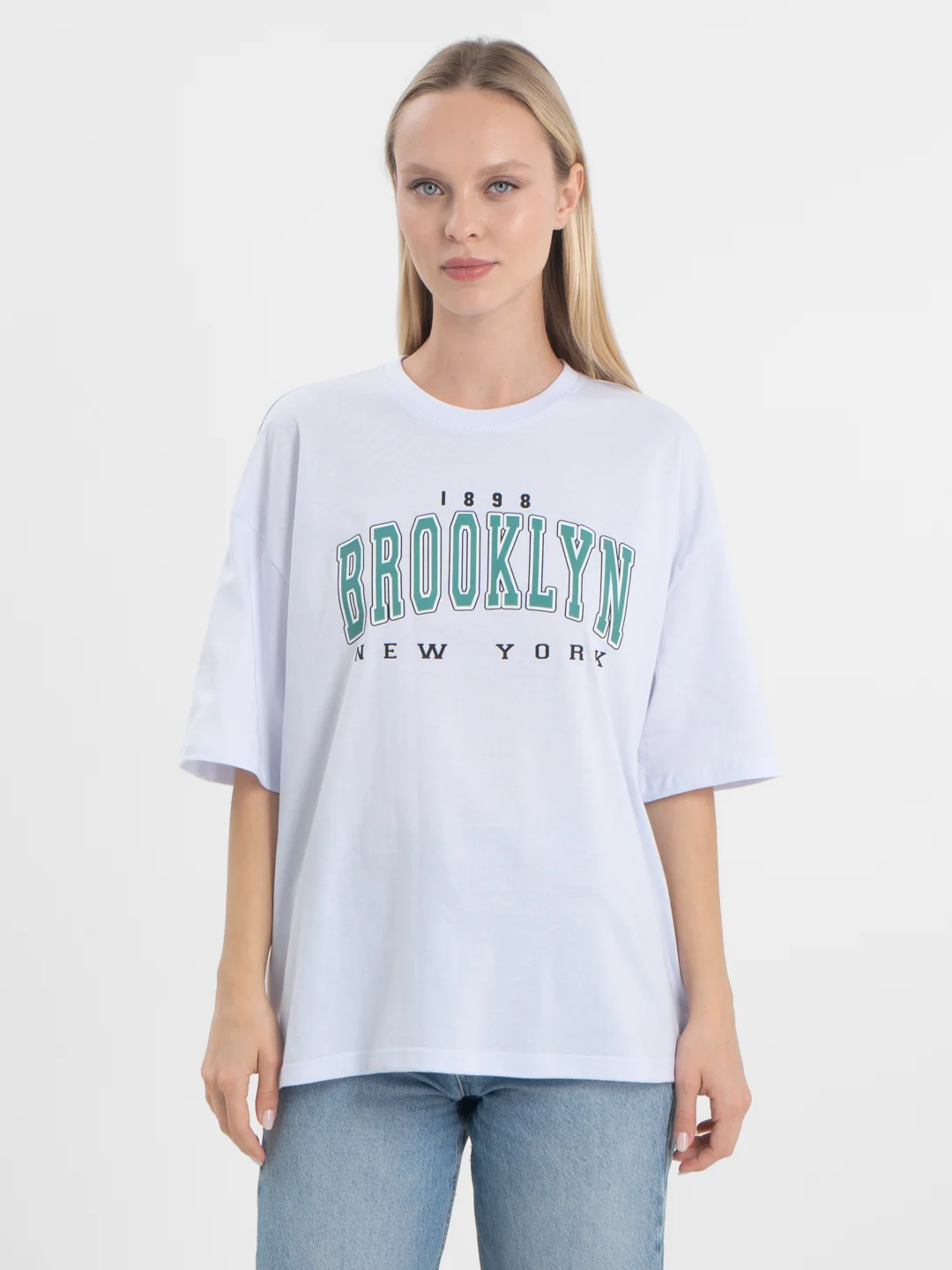 Тёмно-бирюзовый футболка оверсайз "Brooklyn", унисекс, OverSize T-Shirt с принтом, хлопок