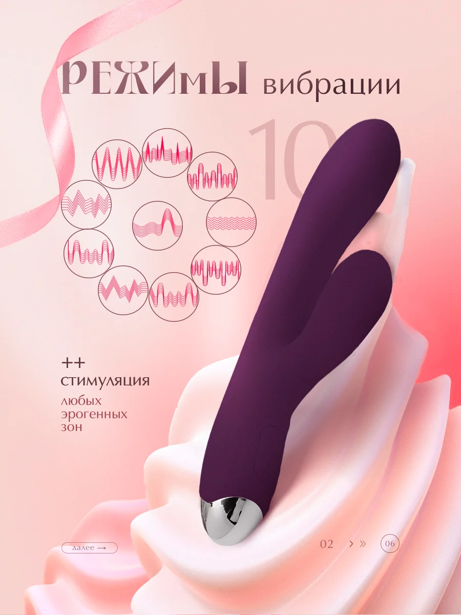 Фиолетовый двойной волновой вибратор "Кролик" женский, секс-игрушка со стимуляцией клитора и точки G