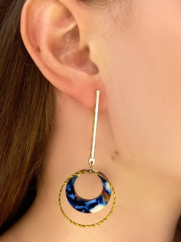 Серьги длинные с металлическим кругом, цветные