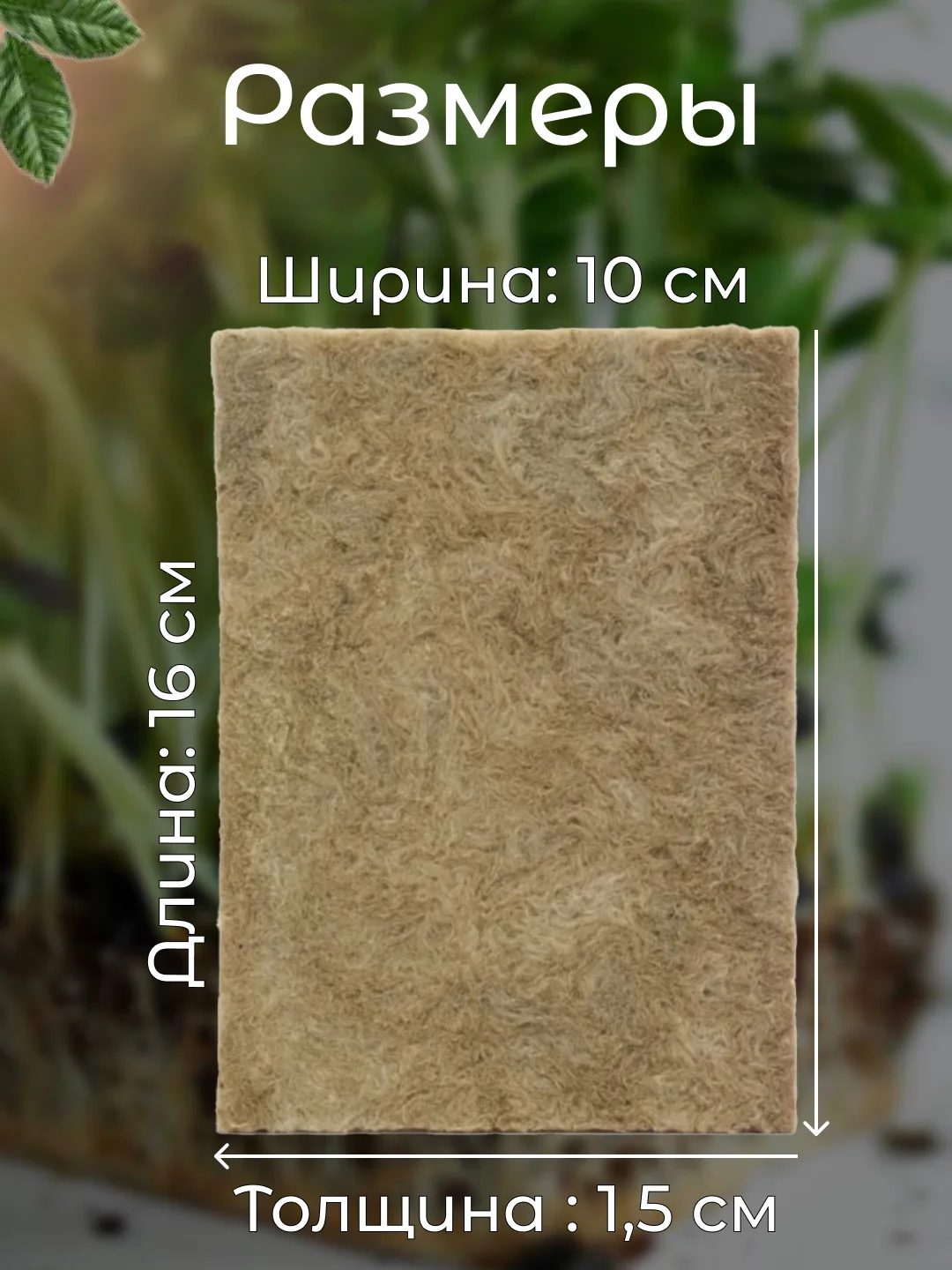 Минеральная агровата для выращивания микрозелени 10 на 16 см