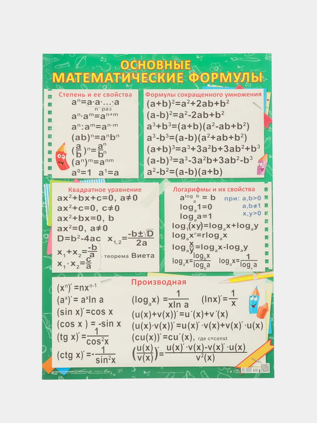 Лайм плакат Основные математические формулы. Алгебра. Геометрия. Подготовка к ГИА ОГЭ и ЕГЭ