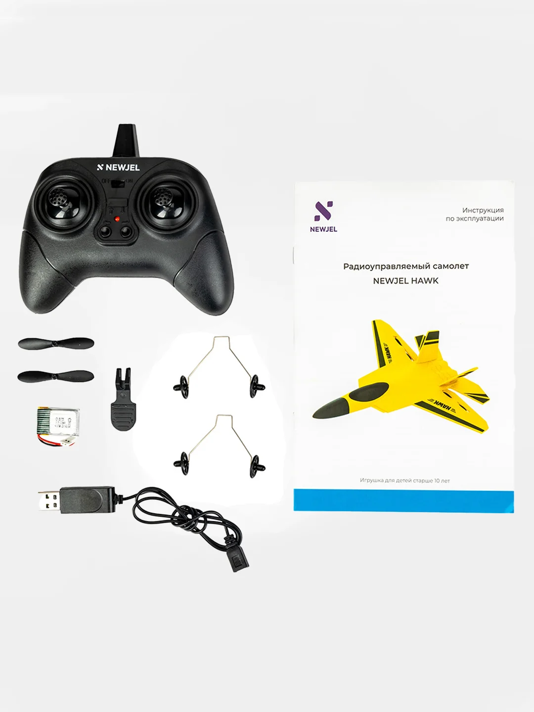 Игрушка САМОЛЕТ радиоуправляемый NEWJEL HAWK, на пульте управлении, со встроенным гироскопом