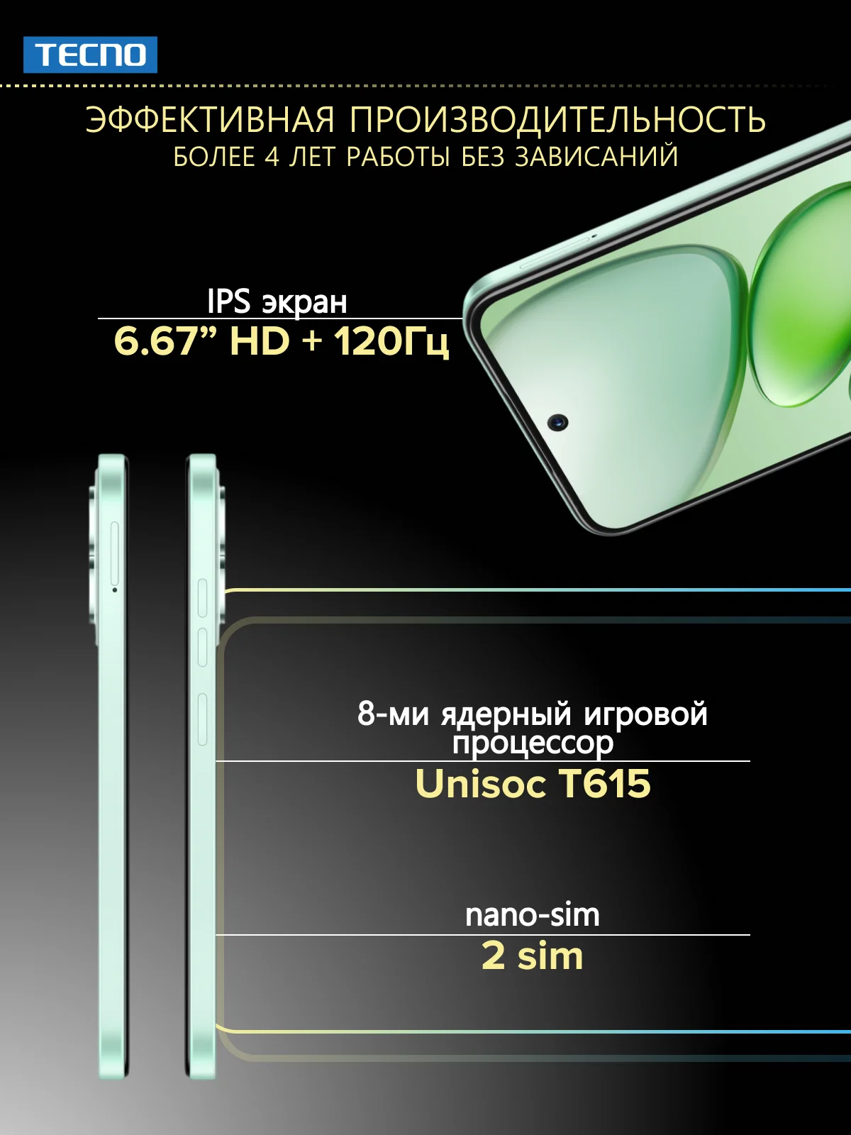 Зеленый смартфон Tecno Spark Go 1 4/64Гб