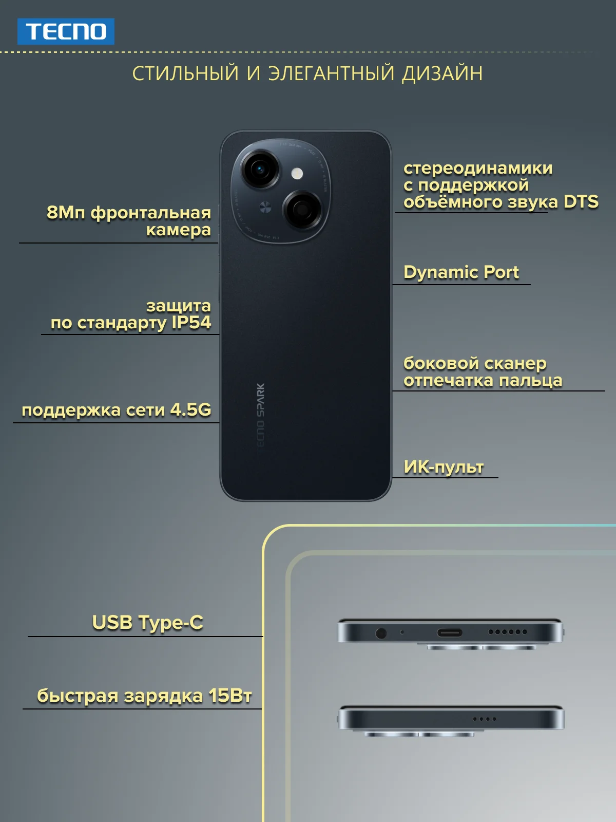Зеленый смартфон Tecno Spark Go 1 4/64Гб