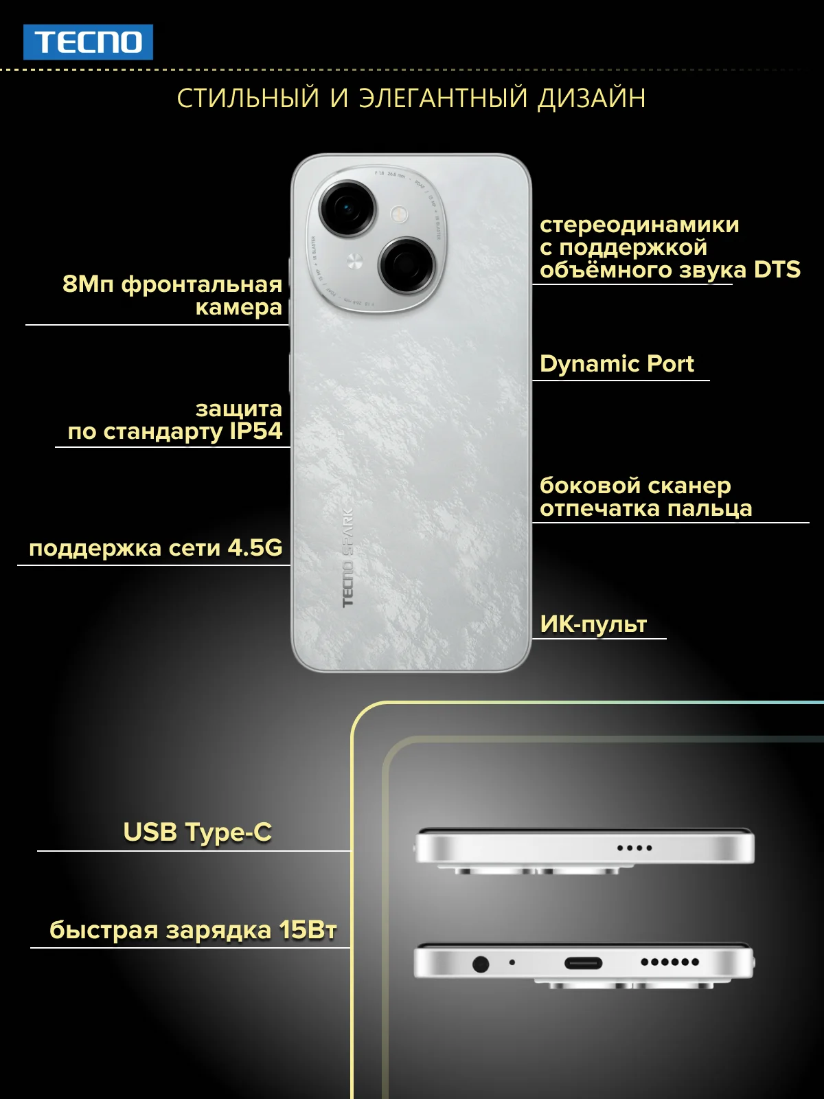 Белый смартфон Tecno Spark Go 1 4/64Гб