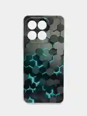 Бирюзовый силиконовый чехол на Honor X6b / Хонор X6b прозрачный, с принтом, защита камеры