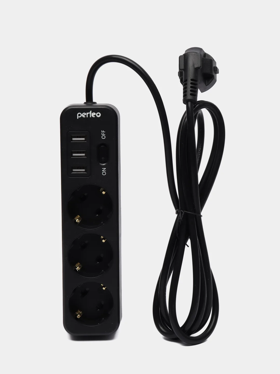 Черный сетевой фильтр "POWER STREAM", 2500W, двойная защита, 2м, 3 розетки, 3 USB
